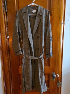 Dance & Marvel Tan and Black Plaid Trench Coat